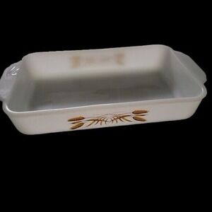 Anchor Hocking Fire‎ King Milk Glass Wheat Grain Wheat Baking Dish Vintage